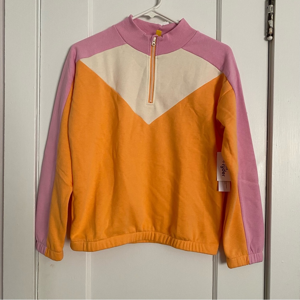 Vibrant Colorblock Kids Sweatshirt - Pink, Orange, and Cream size L 12-14 NWT